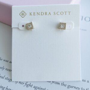 Kendra Scott Gracie Gold White Crystal Stud Earrings NEW AUTHENTIC